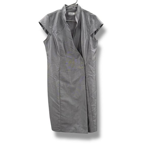 Calvin Klein Gray Wrap Dress Women’s Size 12‎ Cap Sleeve Career Work Office - Picture 1 of 11